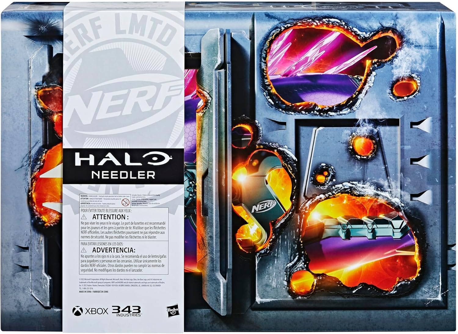 Nerf LMTD Halo Needler Dart-Firing Blaster, Light-Up Needles, 10-Dart Rotating Drum, 10 Elite Darts, Game Card with in-Game Content