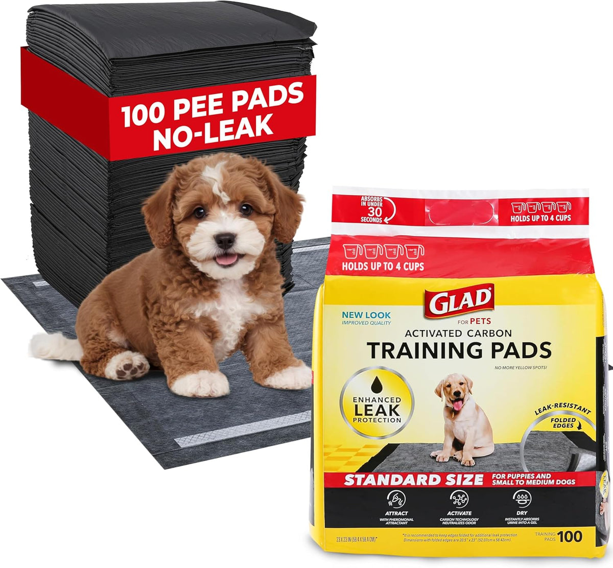 Glad for Pets Black Charcoal Puppy Pads - Super Absorbent Disposable Dog Pee Pads, Potty Training Pads, and Pet Supplies - Dog Pee Pads for Crate Training and Indoor Use 23" x 23" - 100 Count