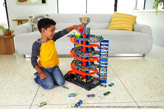 Hot Wheels City Mega Garage Playset with Corkscrew Elevator & Storage for 60+ Cars, Includes 1 1:64 Scale Vehicle