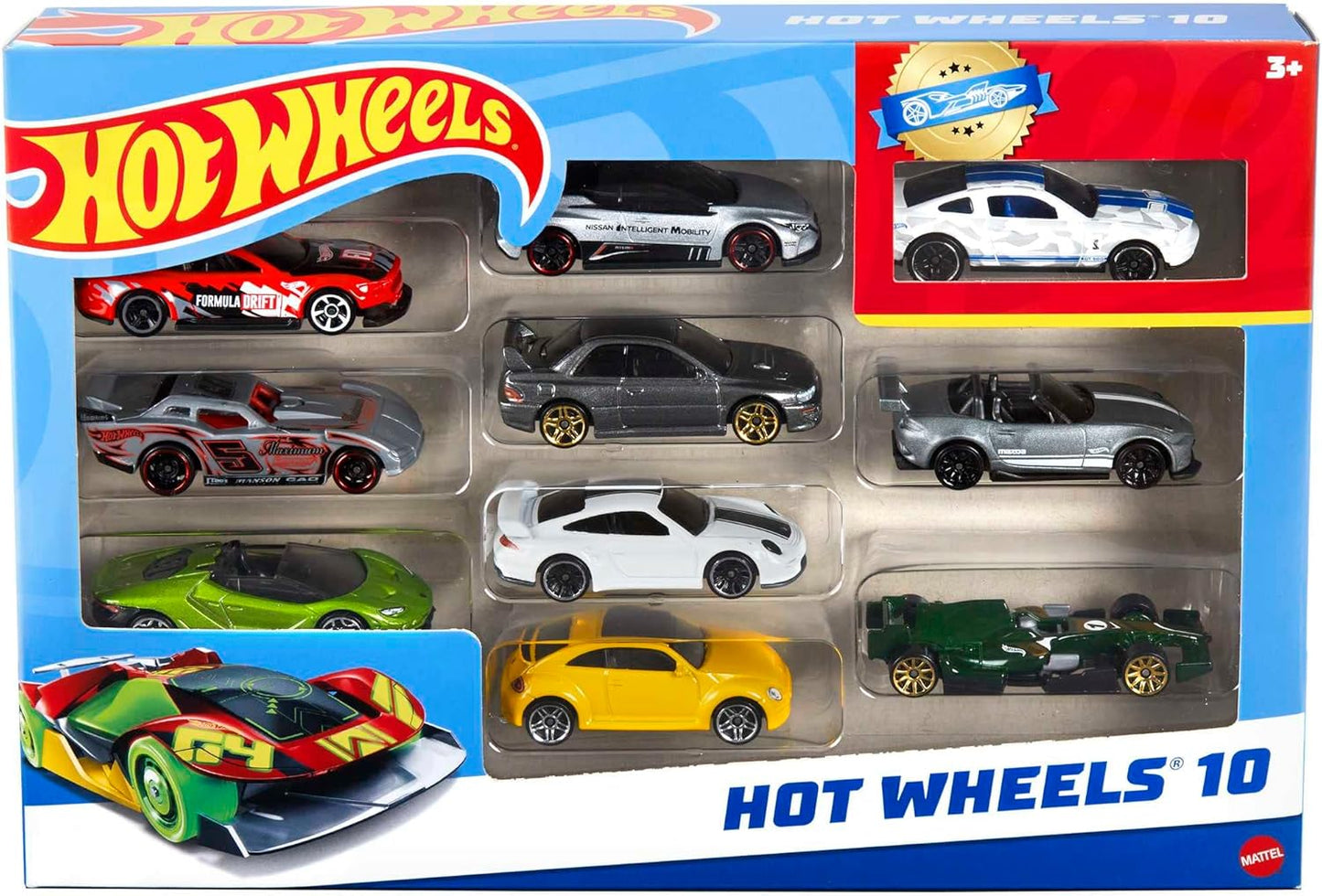 Hot Wheels Toy Cars & Trucks 10-Pack, Set of 10 1:64 Scale Vehicles, Includes Race Cars, Semi, Rescue or Construction Trucks (Styles May Vary)