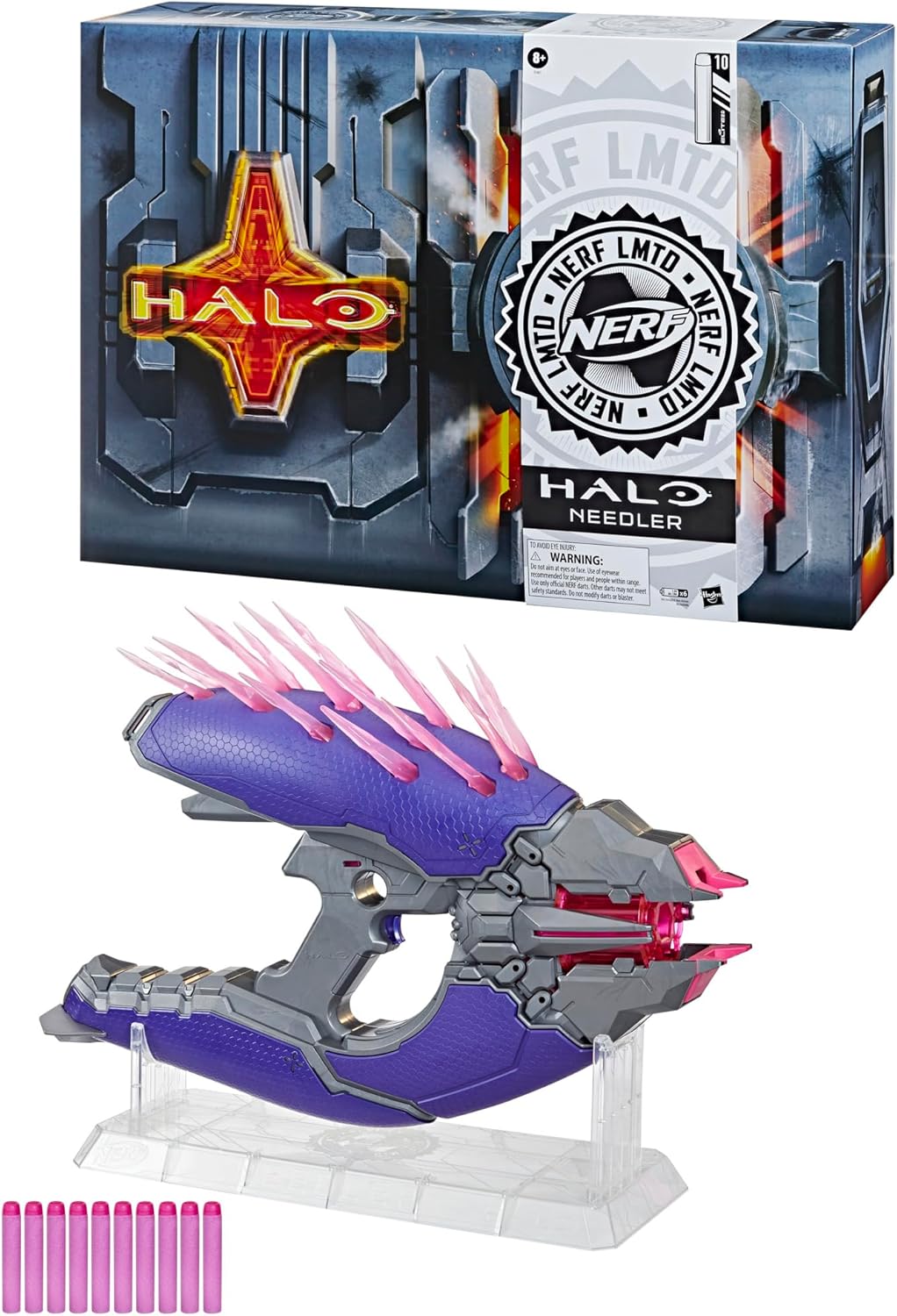 Nerf LMTD Halo Needler Dart-Firing Blaster, Light-Up Needles, 10-Dart Rotating Drum, 10 Elite Darts, Game Card with in-Game Content