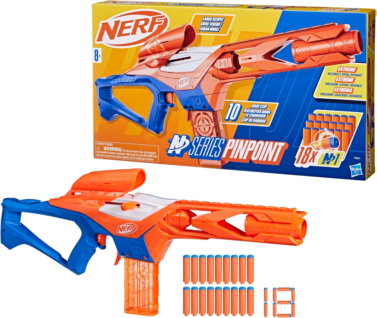 Nerf N Series Pinpoint Dart Blaster, 18 N1 Darts Compatible Only N Series Blasters, 10-Dart Clip, Blaster Gifts for Kids