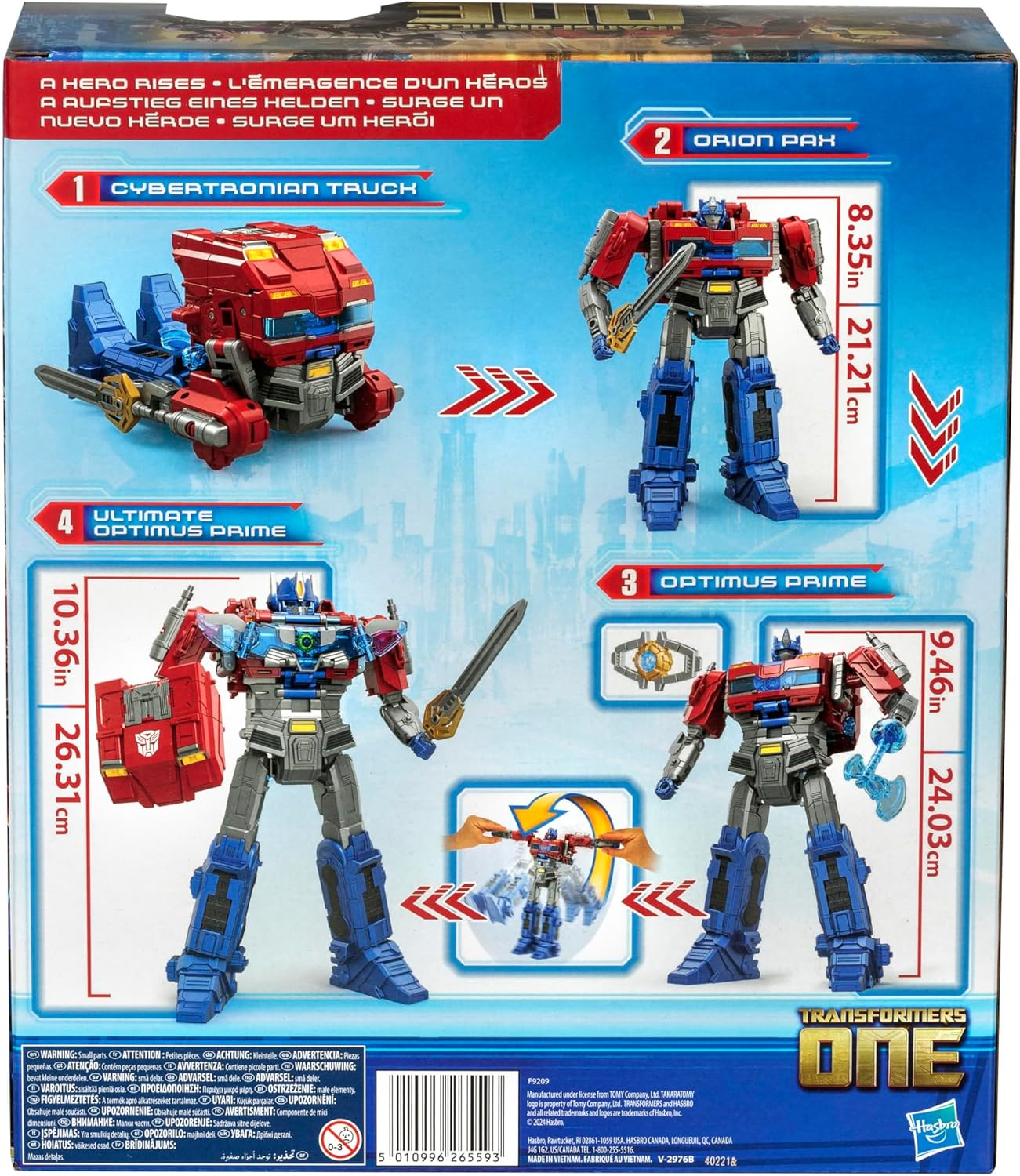 Transformers One Movie Power Flip Optimus Prime (Orion Pax) Converting Action Figure, 4 Modes, 10-inch Interactive Electronic Toy, Lights & Sounds, 6+