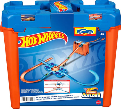 Hot Wheels Toy Car Track Set, Track Builder Playset, Deluxe Stunt Box with 25 Component Parts & 1:64 Scale Vehicle