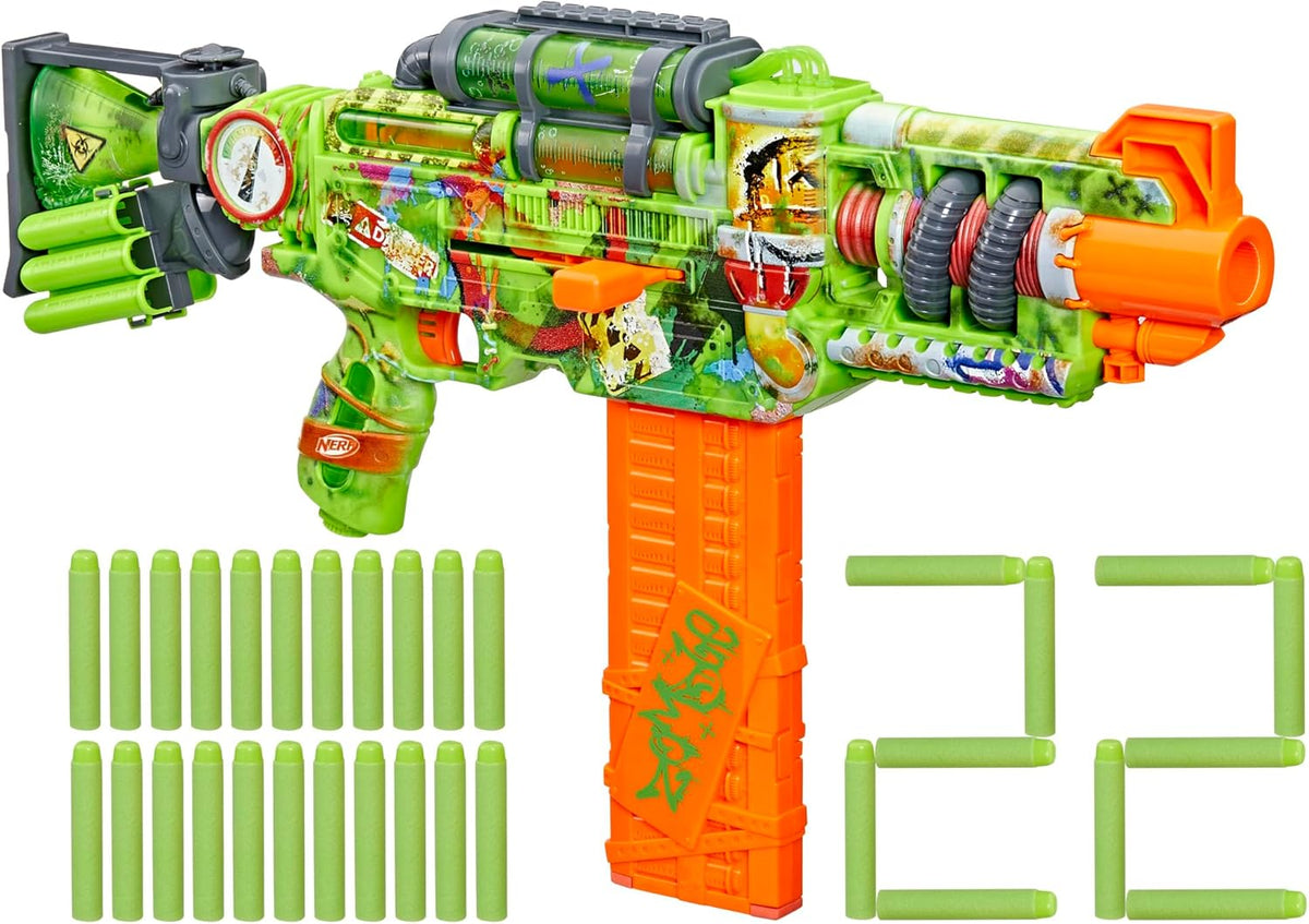 Nerf Zombie Corrupter Dart Blaster, 22 Nerf Elite Darts, 18 Dart Clip, Dart Storage, Bolt Action, Outdoor Games, Ages 8+