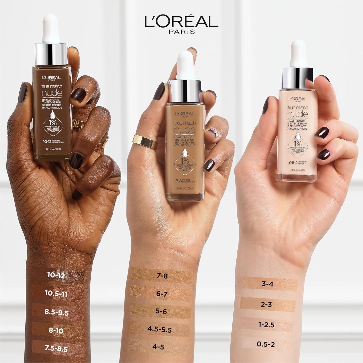 L'Oreal Paris True Match Nude Hyaluronic Tinted Serum Foundation with 1% Hyaluronic acid, Light 2-3, 1 fl. oz.