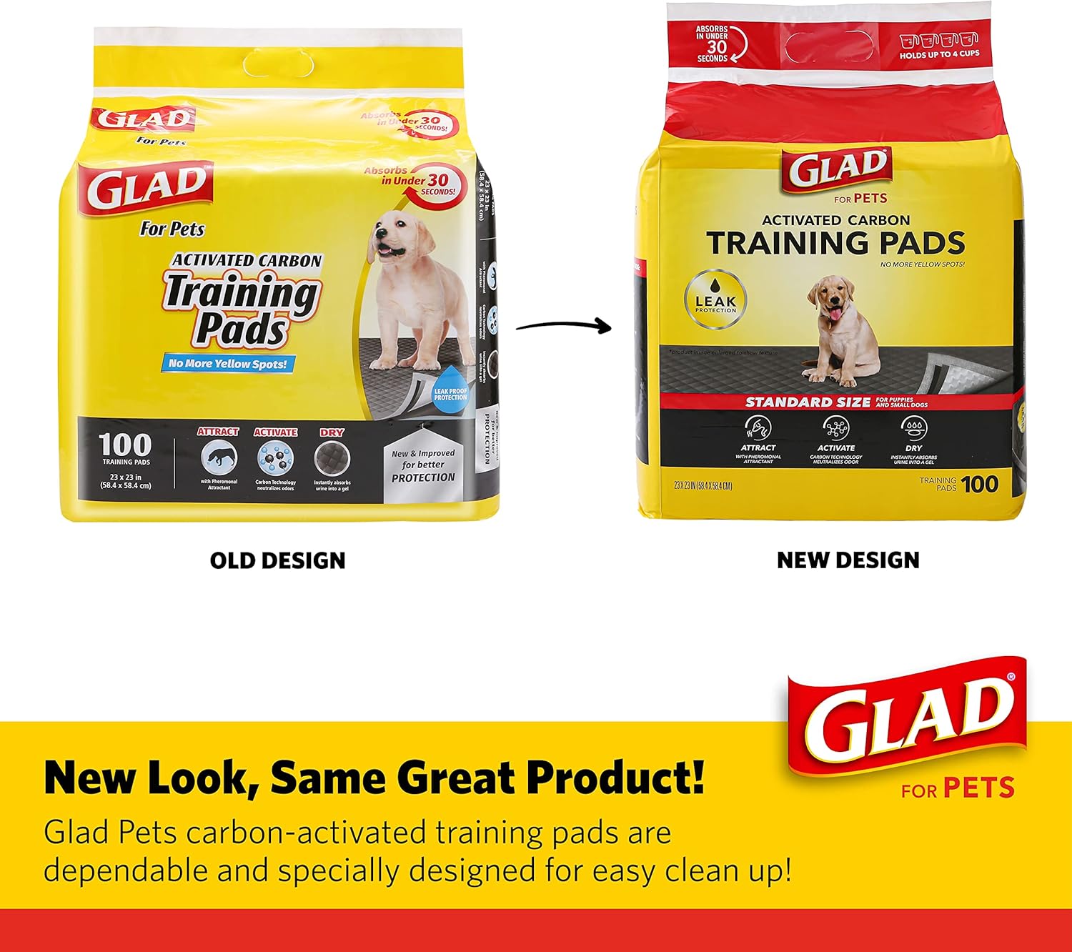 Glad for Pets Black Charcoal Puppy Pads - Super Absorbent Disposable Dog Pee Pads, Potty Training Pads, and Pet Supplies - Dog Pee Pads for Crate Training and Indoor Use 23" x 23" - 100 Count