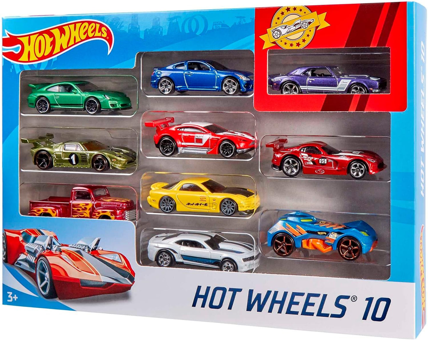 Hot Wheels Toy Cars & Trucks 10-Pack, Set of 10 1:64 Scale Vehicles, Includes Race Cars, Semi, Rescue or Construction Trucks (Styles May Vary)