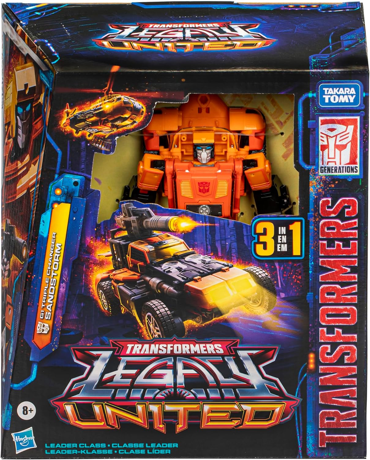 Transformers Legacy United Leader Class G1 Triple Changer Sandstorm, 7.5-inch Converting Action Figure, 8+ Years