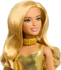 Barbie Fashionistas Doll, Petite Body Type with Blonde Wavy Hair, Golden Jumpsuit & Accessories